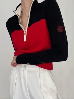 VINTAGE RALPH LAUREN CREST COLORBLOCK QUARTER ZIP SWEATER